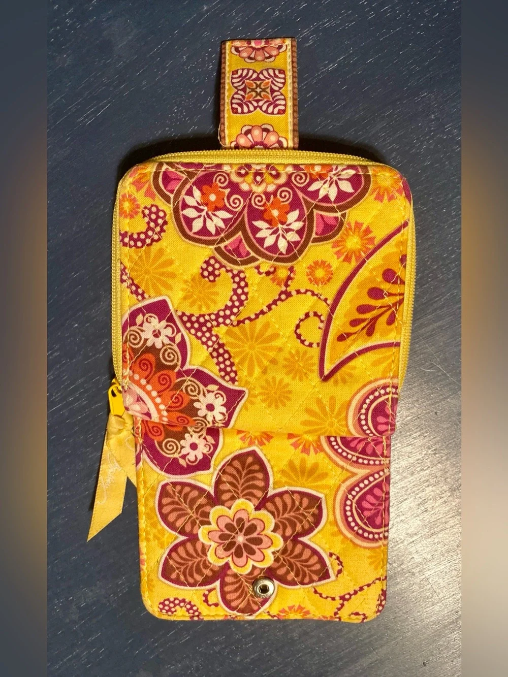 Vera Bradley Yellow Floral Zip Wallet - Women's Compact Card Holder - Picture 3 of 6